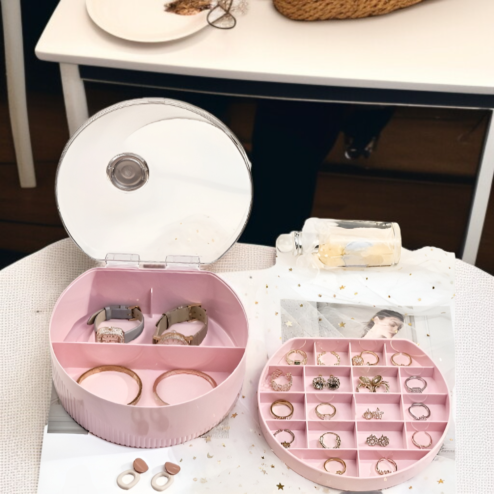 シンプルなジュエリー収納ボックス 軽量 高級 高級 イヤリング イヤリング ネックレス 便利な二層ジュエリーボックス