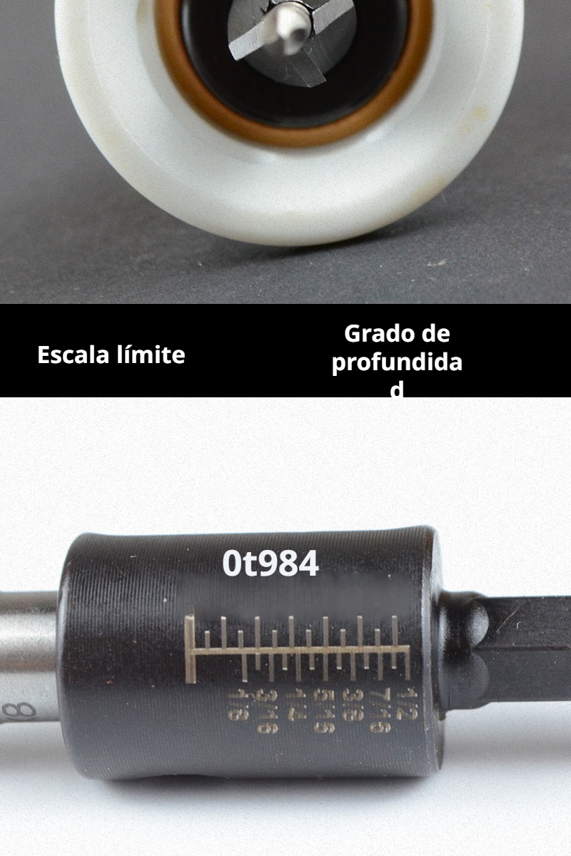 Vista cercana de la broca con orificio cónico