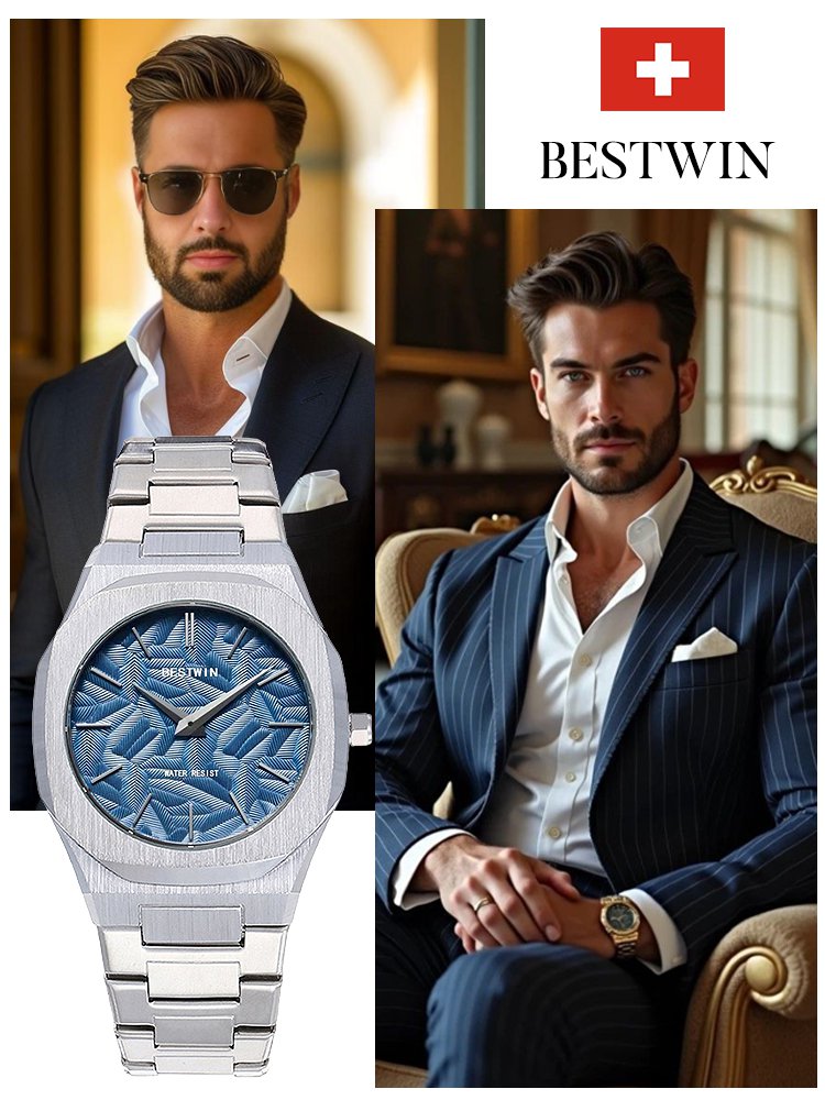 "ضمان لمدة ثلاث سنوات" ساعة يد رجالية فاخرة للأعمال بتصميم نقش بارز