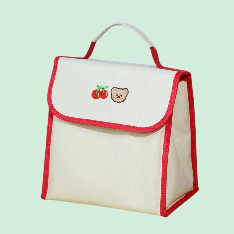 Cherry Bearの高価値ランチボックスバッグ、ポータブル、手持ち、オフィスワーカー、大容量収納、ランチバッグ、ピクニックバッグ