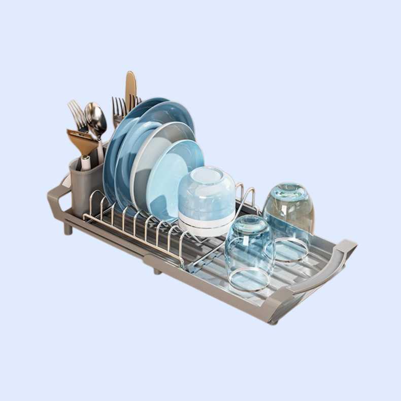 조리대 위에 놓는 그릇과 젓가락 건조 바구니 및 건조대