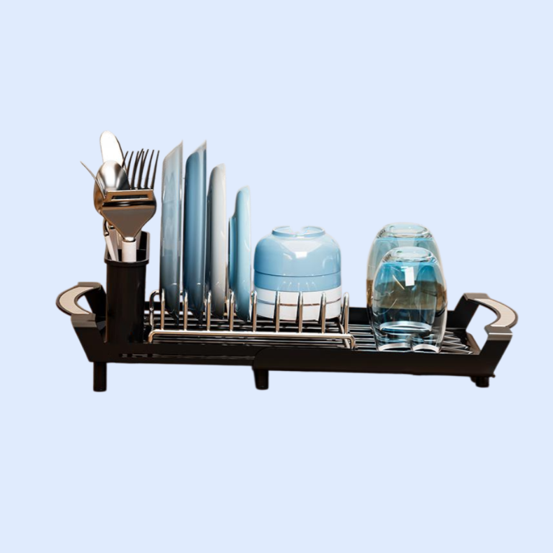 조리대 위에 놓는 그릇과 젓가락 건조 바구니 및 건조대