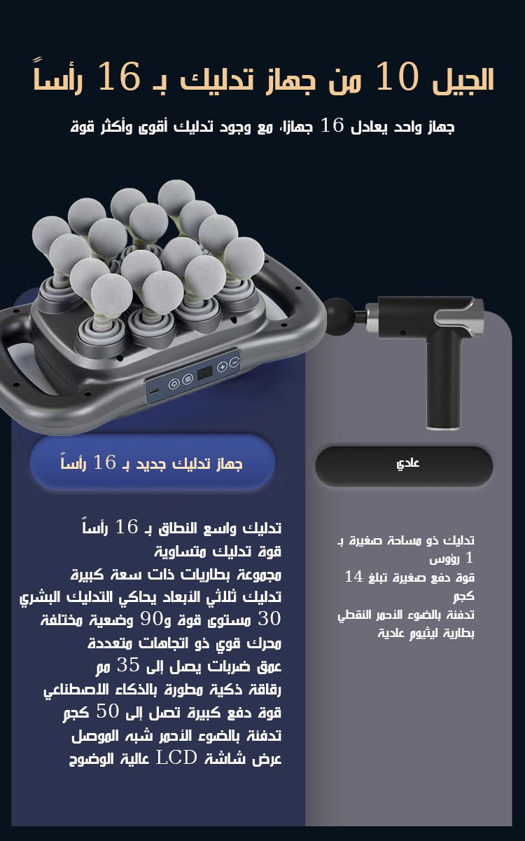 جهاز التدليك ذو الطاقة القوية بـ16 رأسا