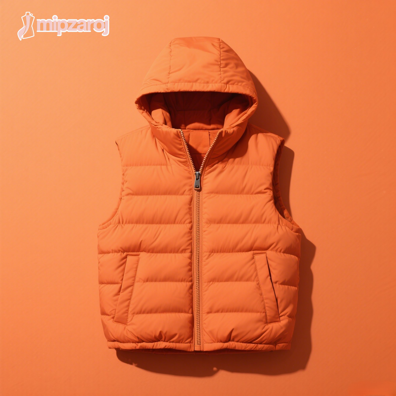 オレンジ色のダウンベスト