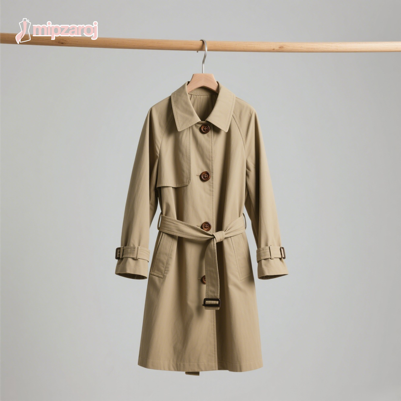 カーキ色のトレンチコート