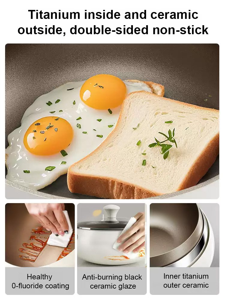 [Uncoated, Stove Compatible] Multifunctional Titanium Ceramic Large-Bellied Non-Stick Pan