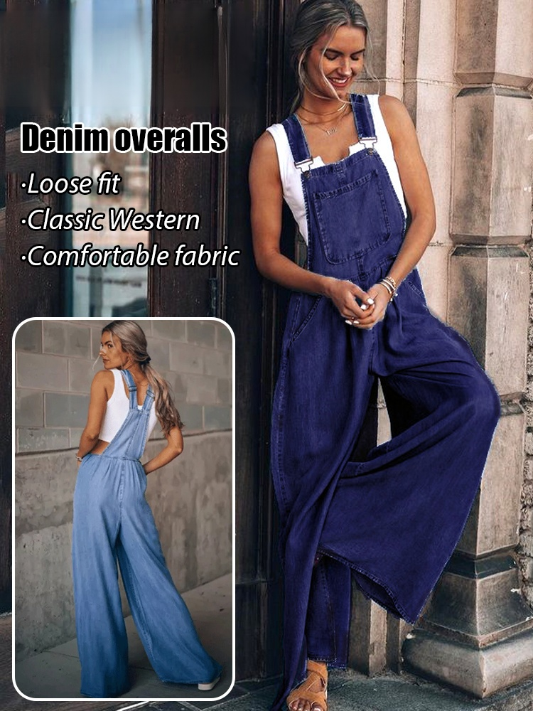 [Four colors available] Sleeveless Women's Denim Bib Pants