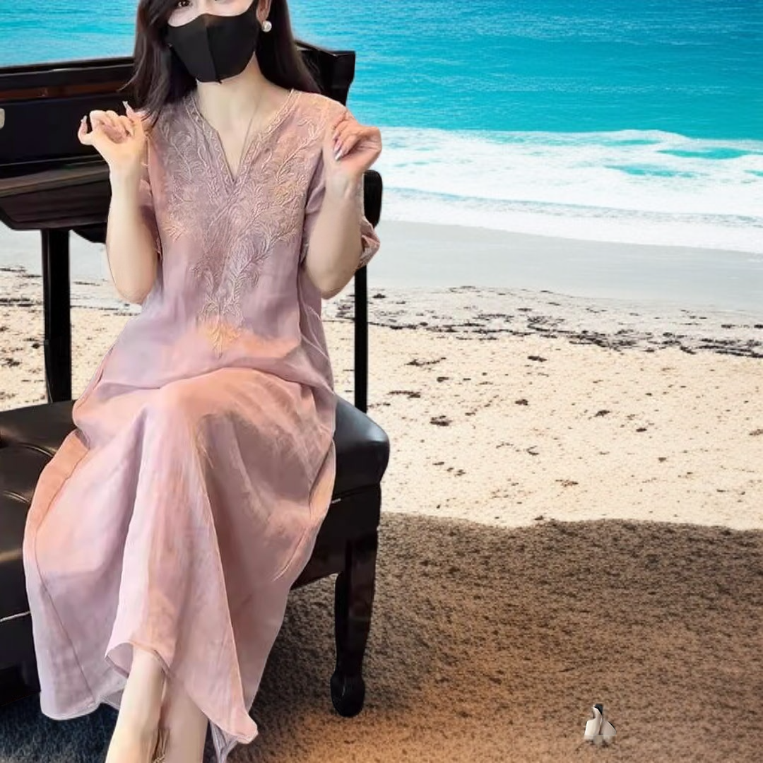 リネン刺繍ワンピース