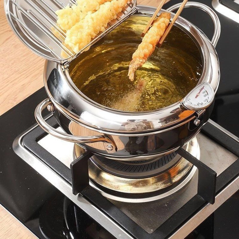 温度計付きカバーを装着した天ぷらフライヤー