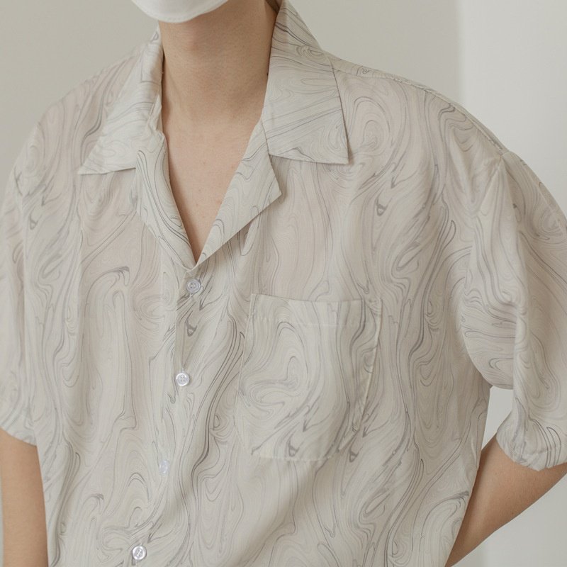 남자 빈티지 루즈핏 반팔 셔츠 커플 논스톱 실키 셔츠 잔꽃무늬 셔츠 남자 빈티지 반팔 셔츠 실키 박시 커플 셔츠