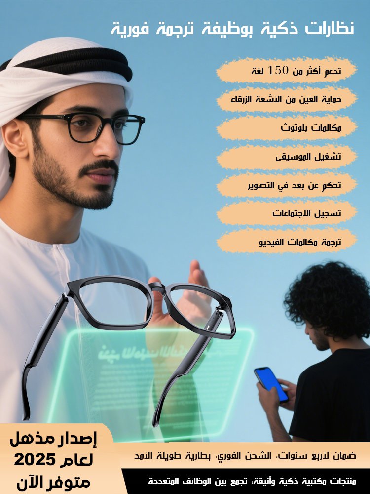 نظارات ذكية للترجمة بتقنية بلوتوث وتغيير اللون (ترجمة فورية بدون تأخير)