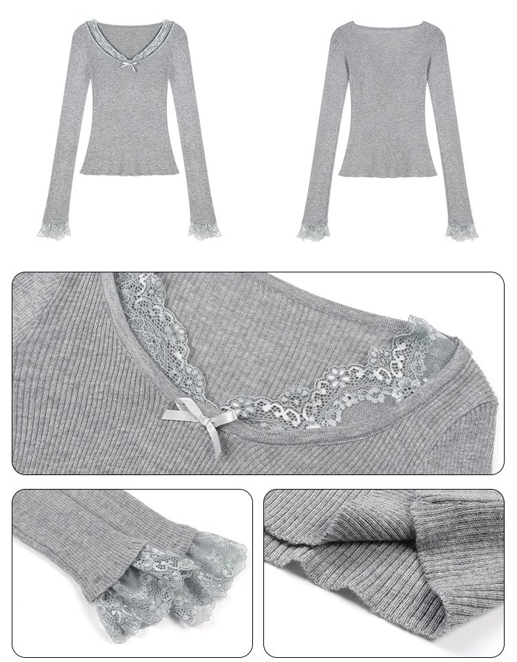 レースコンビ長袖ニット