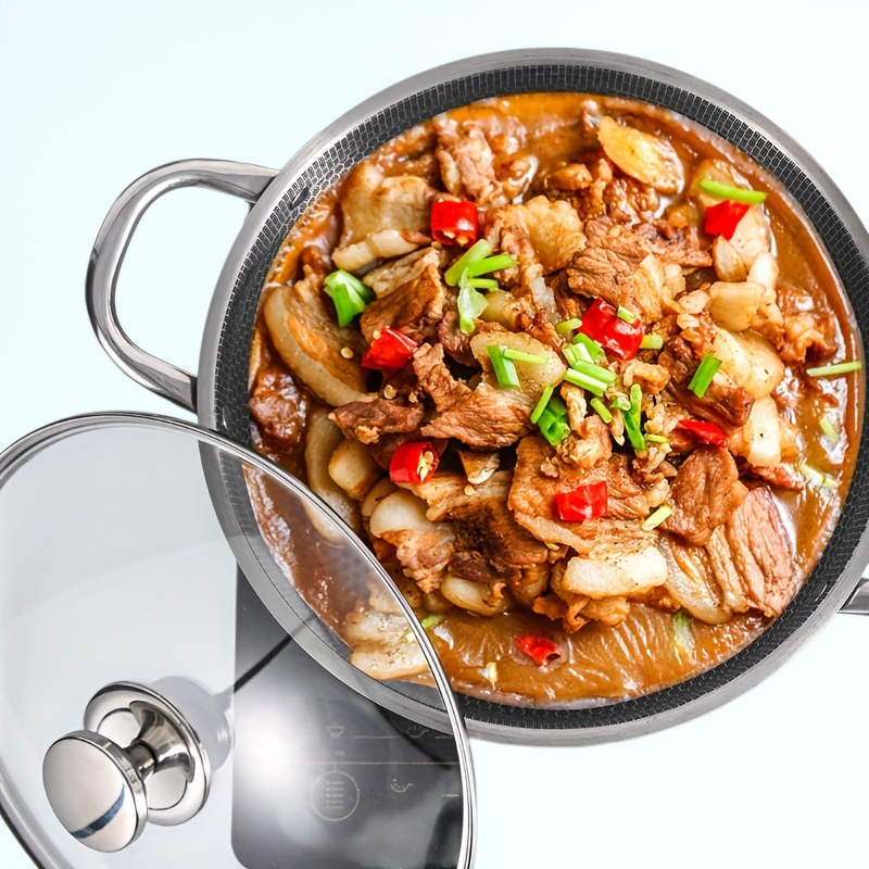 蓋とダブルハンドル付きの新しいステンレススチール製ハニカム鍋、平底スープ鍋、ノンスティックパン、電磁調理器用ユニバーサル