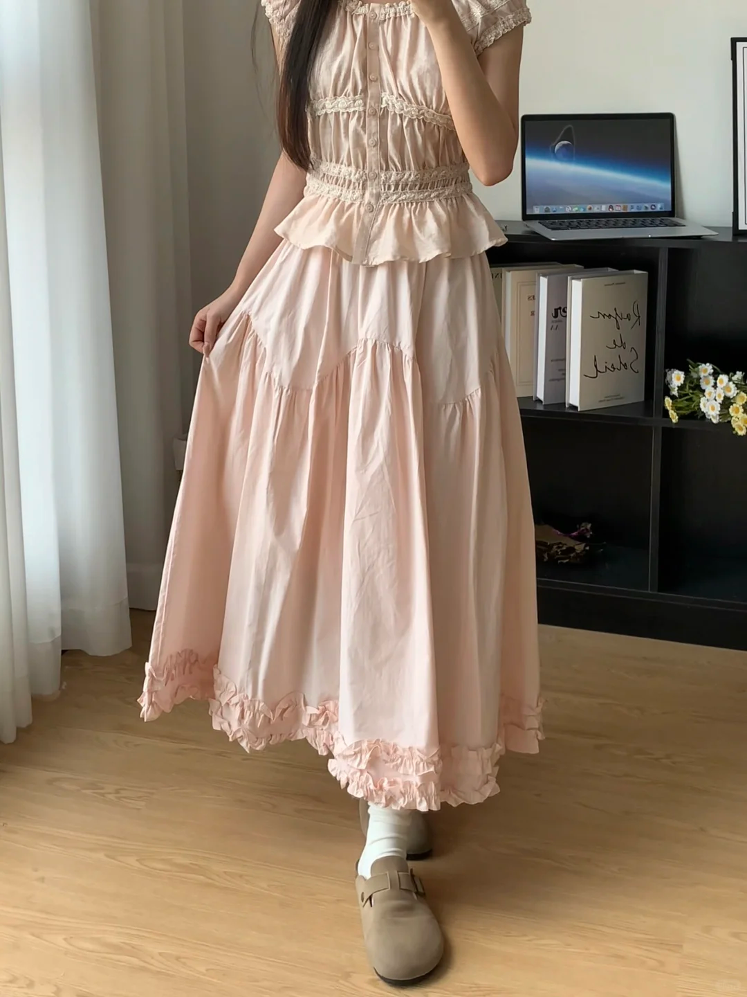 【시원한 드레이프 스타일】질감이 있는 버블사 끈 나시 원피스