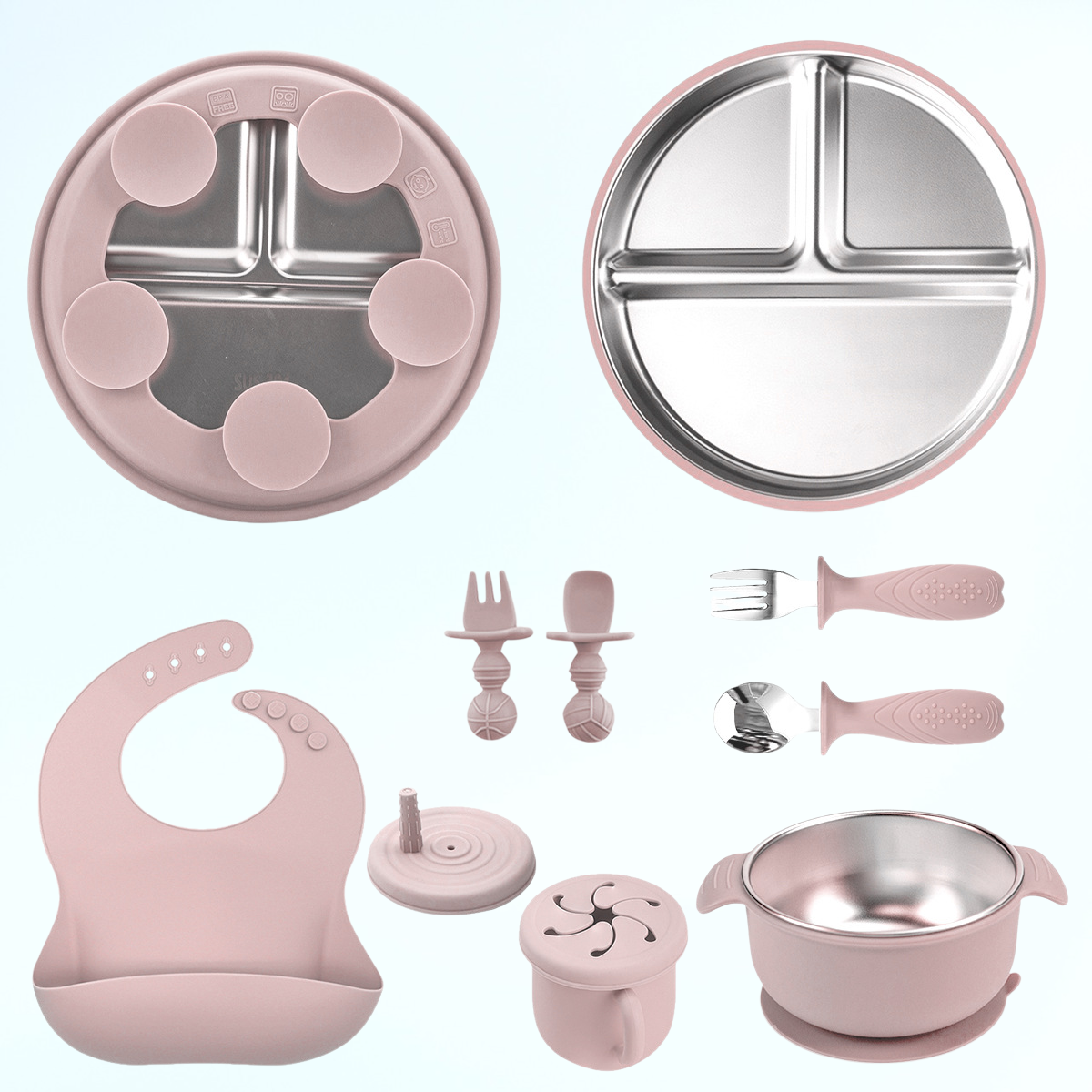 ベビーフードボウル 304ステンレススチール ベビー唾液ポケット シリコンスプーン 子供用食事専用ボウルとプレートセット