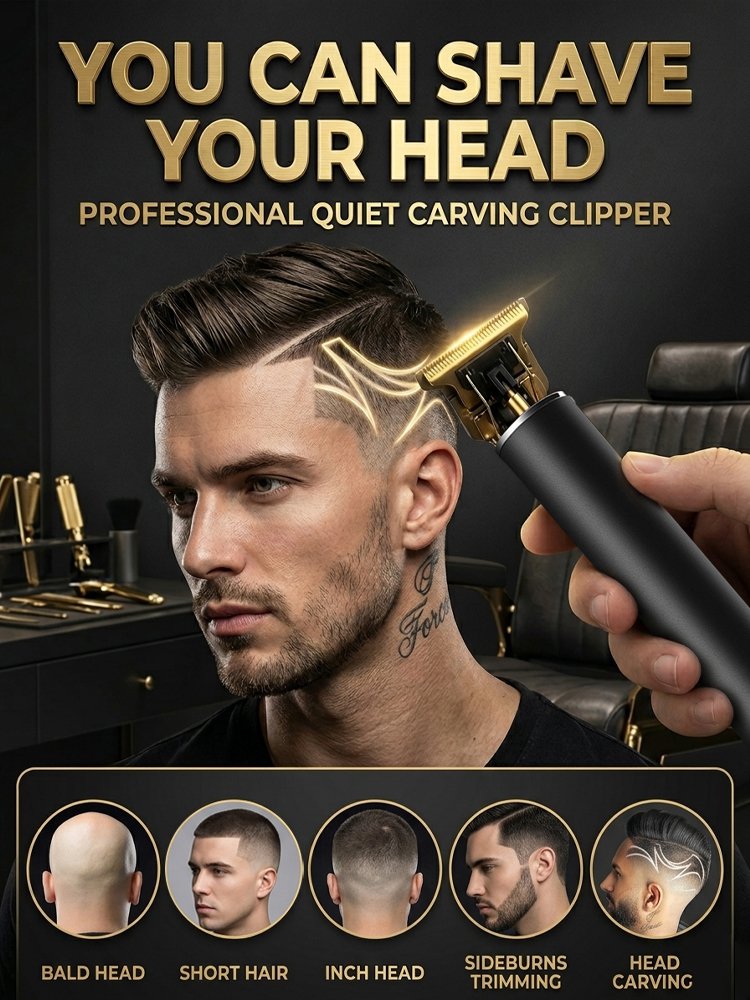 [Silent and non-clamping] Electric hair clipper with engraved pomade head
