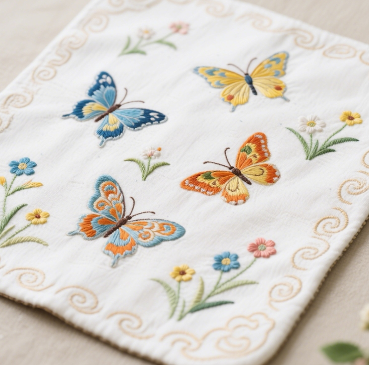 Le processus de broderie papillon brode une variété de motifs exquis pour broder le set de thé