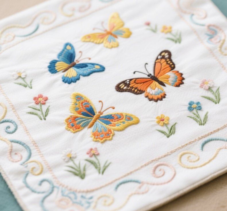 Le processus de broderie papillon brode une variété de motifs exquis pour broder le set de thé