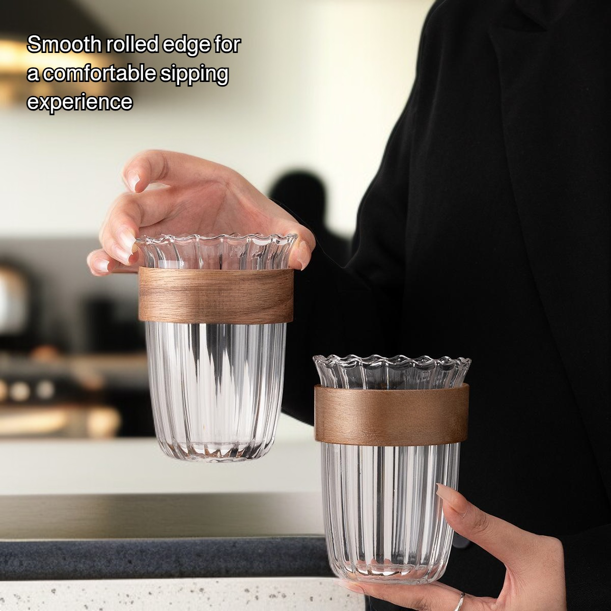 Rolled-rim glass water cup