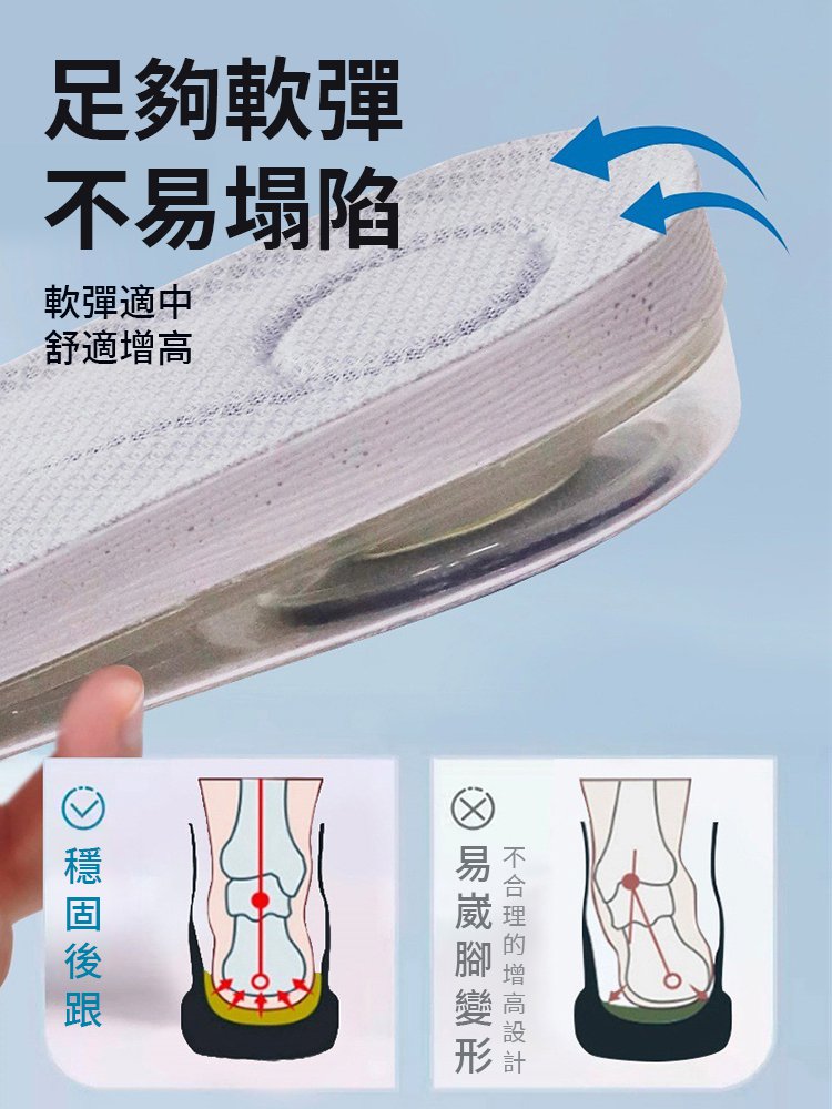 【隱形無感增高】雲感科技氣墊內增高鞋墊