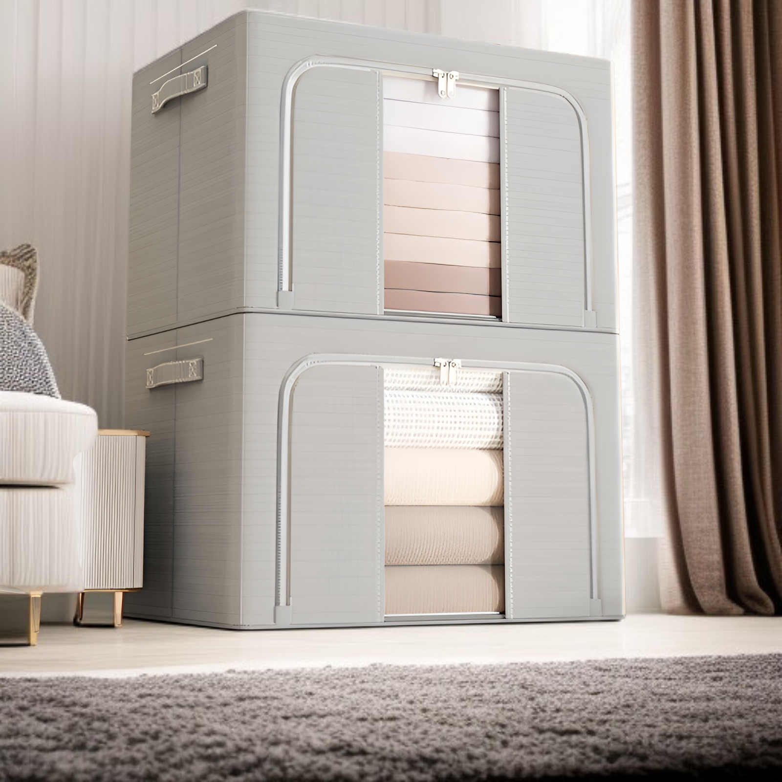 衣類やキルトをすっきり収納できる大容量バッグ