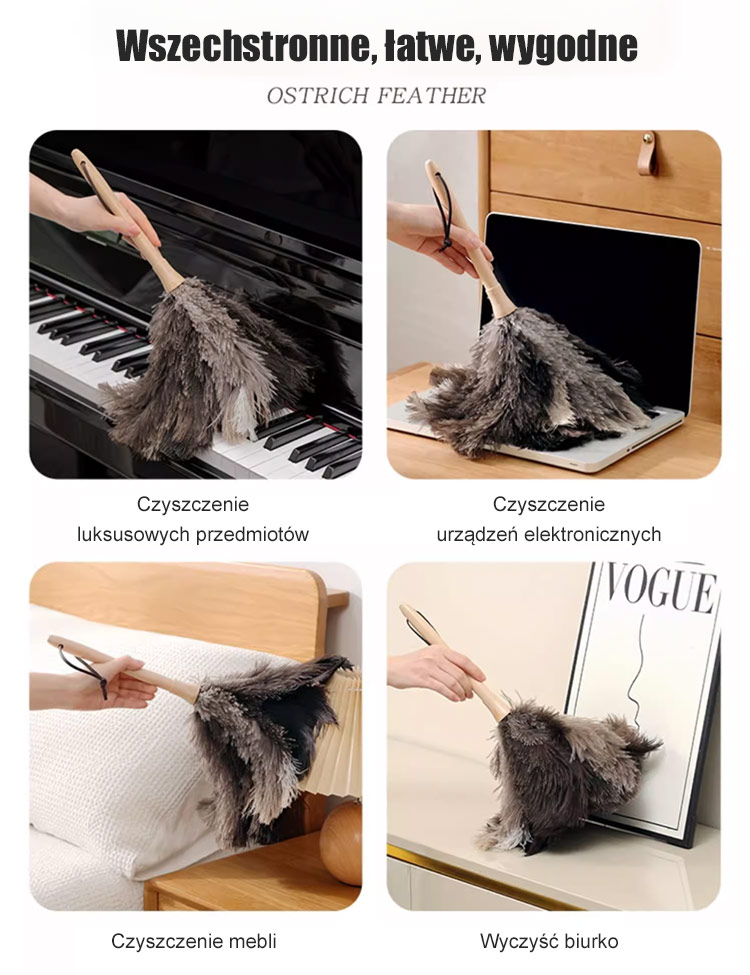 Luksusowa miotełka do kurzu z piór strusia południowoafrykańskiego