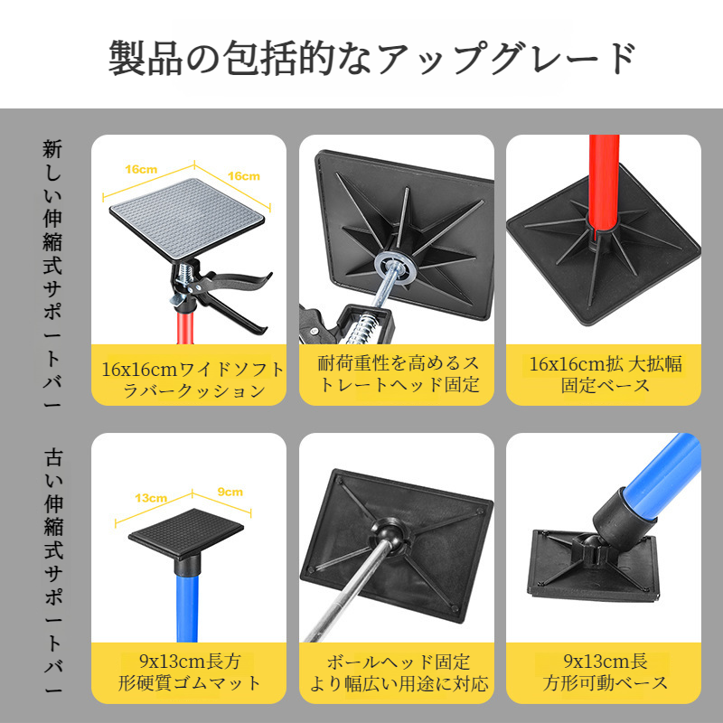 ステンレス製家具転倒防止突っ張り棒 つっぱり棒 ジャッキ式 耐震対策 防災措置  家具転倒防止サポートアーティファクト調整可能な伸縮式サポートロッドサポートロッドリフターブラケットトップロッド