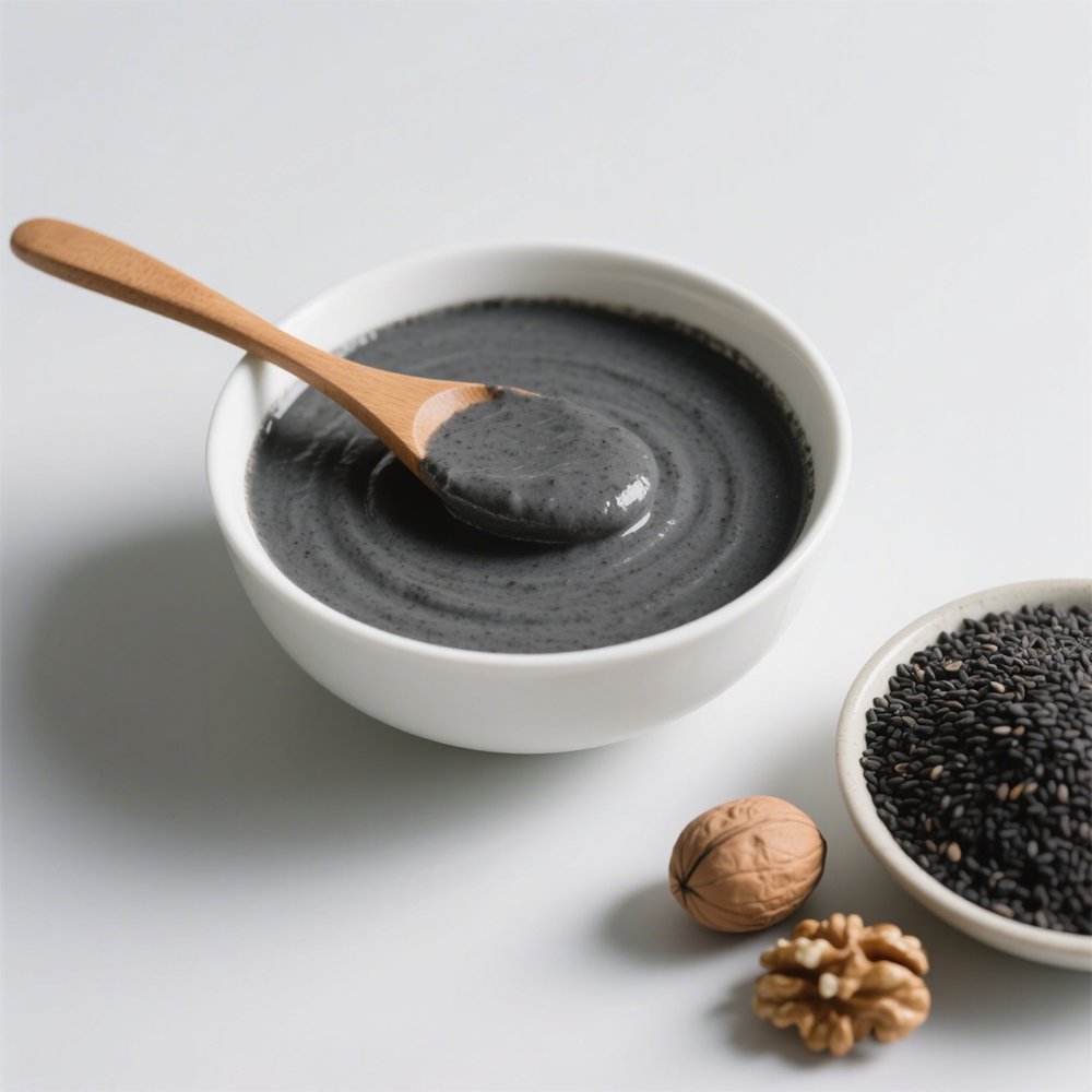 Schwarzer Sesambreipudding in eleganter Schale