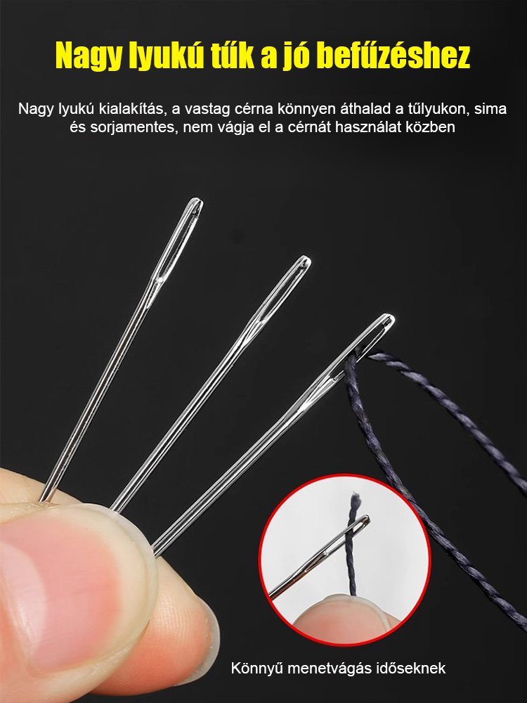 34 darabos extra nagy szemű acéltű varrókészlet