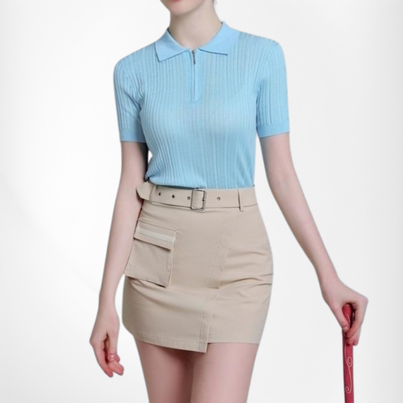 Damen Kurzarm Strickanzug mit Rock und Shorts, Schlank, Atmungsaktiv, Golfmode