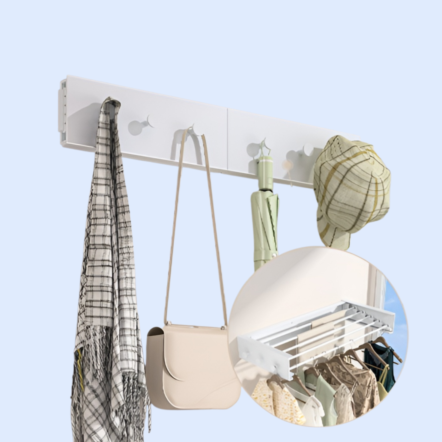 室内干し 折りたたみ式 壁掛けハンガーラック 洗濯物干し 折り畳み式 物干しラック 壁掛け 防風設計アルミニウム 伸縮タイプ 隠し物干し ウォールハンガー 省スペース 服掛 布団干しなど用 物干しハン