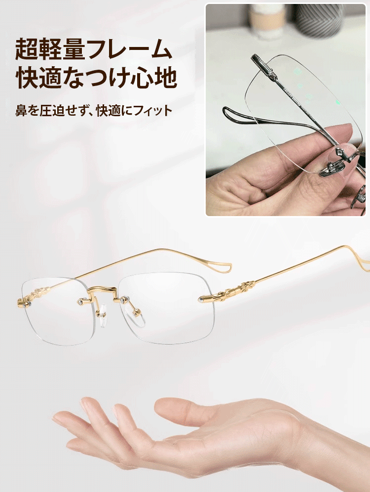 【スマートズームカラーチェンジ】フレームレス老眼鏡