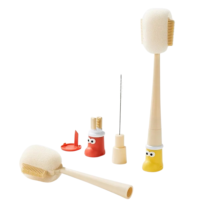 Cepillo de esponja de mango largo 5 en 1 para limpiar botellas