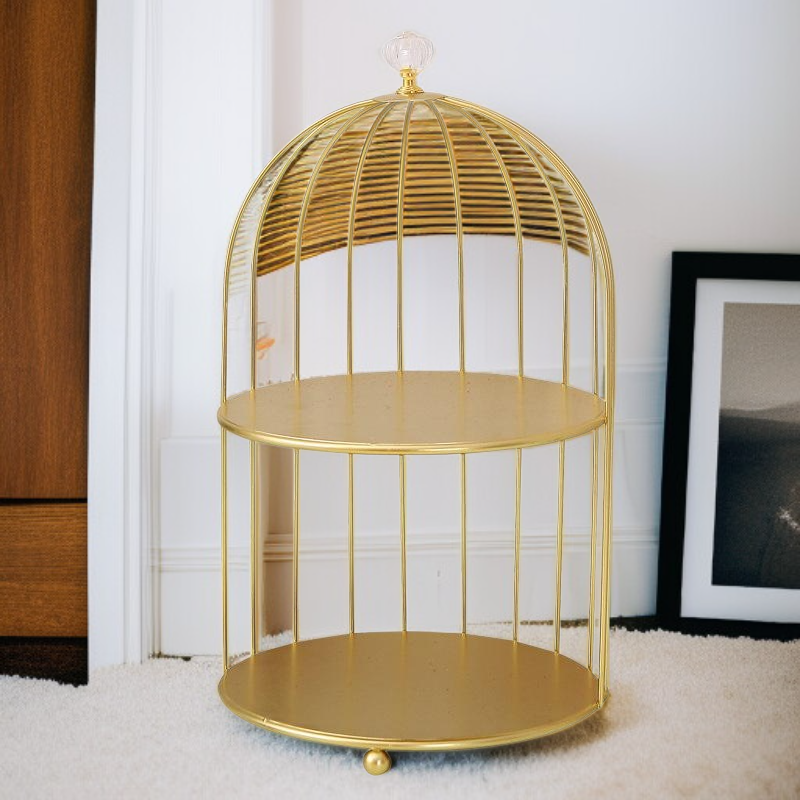 단철 이중층 황금색 새장 디저트 테이블 디스플레이 스탠드 장식품