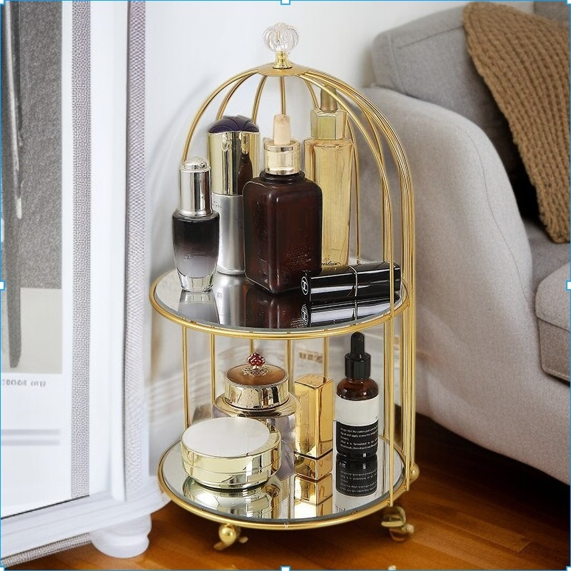 단철 이중층 황금색 새장 디저트 테이블 디스플레이 스탠드 장식품