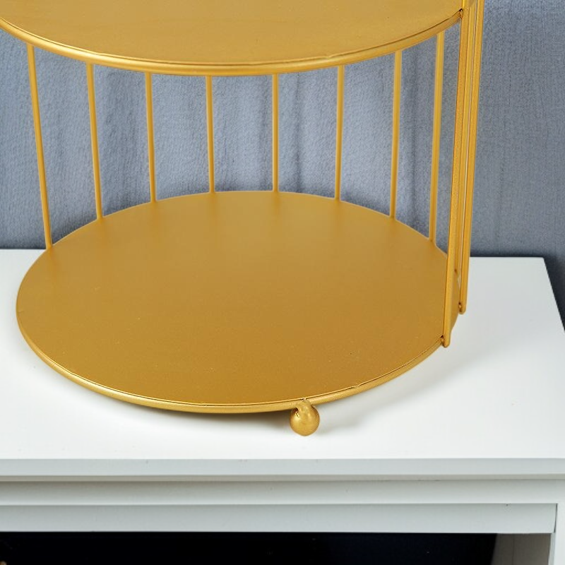 단철 이중층 황금색 새장 디저트 테이블 디스플레이 스탠드 장식품