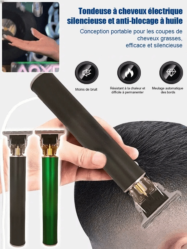 【Silencieux et sans blocage】Tondeuse électrique à huile pour la sculpture des cheveux.
