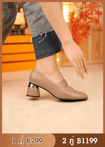 รองเท้าหนังหัวแหลมส้นตันสไตล์เกาหลี