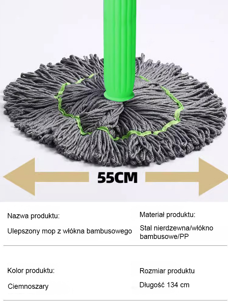 【Wolne ręce】Mop z włókna bambusowego bez potrzeby mycia, usuwający olej i brud, z funkcją samodzieln