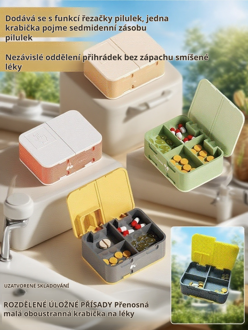 Dvojitý kráječ na tablety s týdenním dávkovačem léků