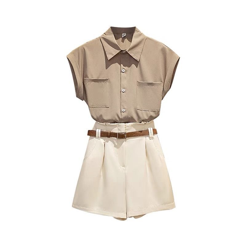 Korcsökkentő divatos mellényes ing + lezser rövidnadrág kétrészes szett