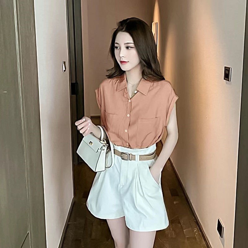 Korcsökkentő divatos mellényes ing + lezser rövidnadrág kétrészes szett