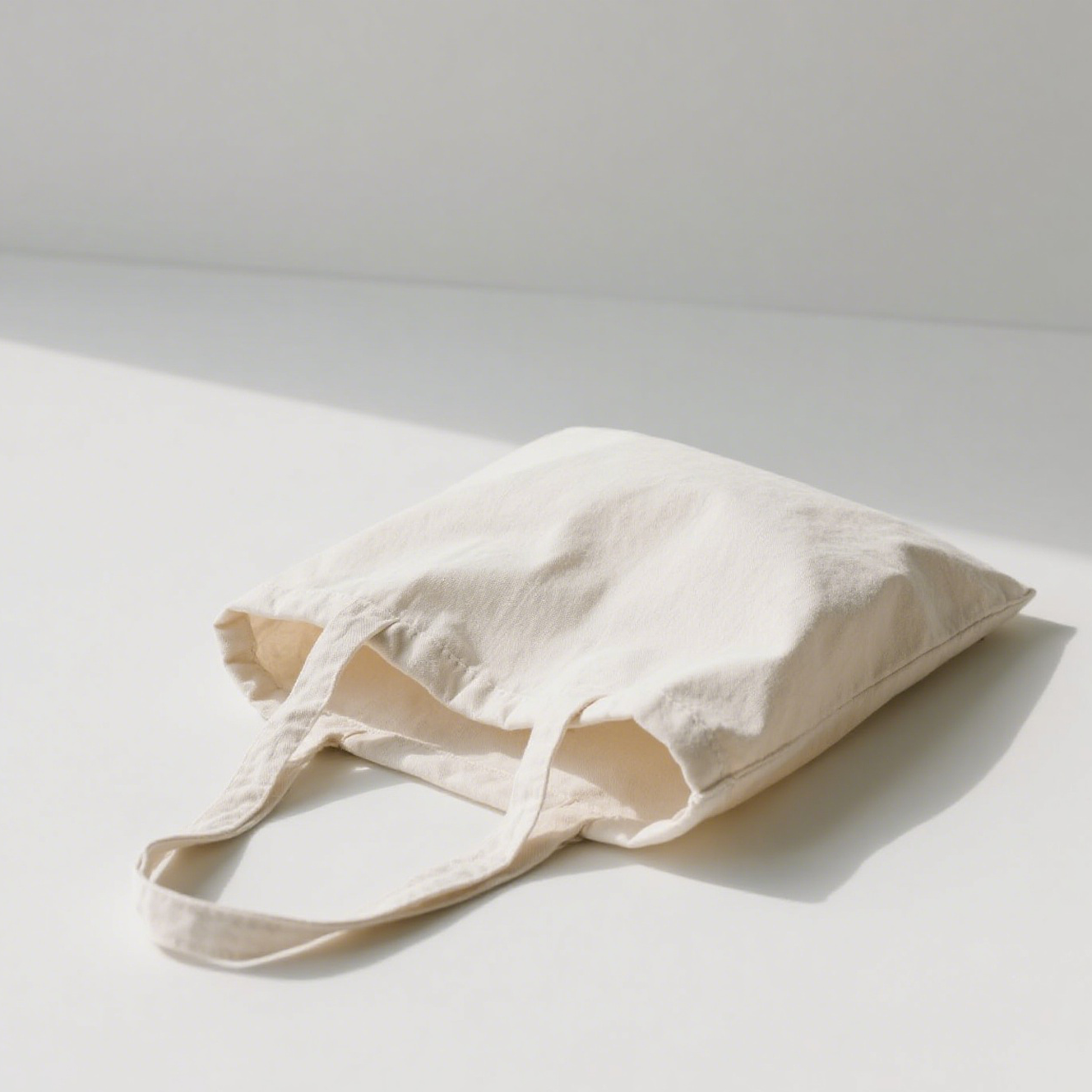 Große weiße Canvas-Einkaufstasche mit langen Henkeln