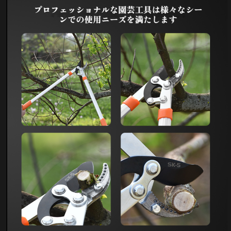 剪定枝鋏、果樹剪定、強剪定、庭太枝鋏、花枝強力剪定鋏、園芸工具、高枝鋏