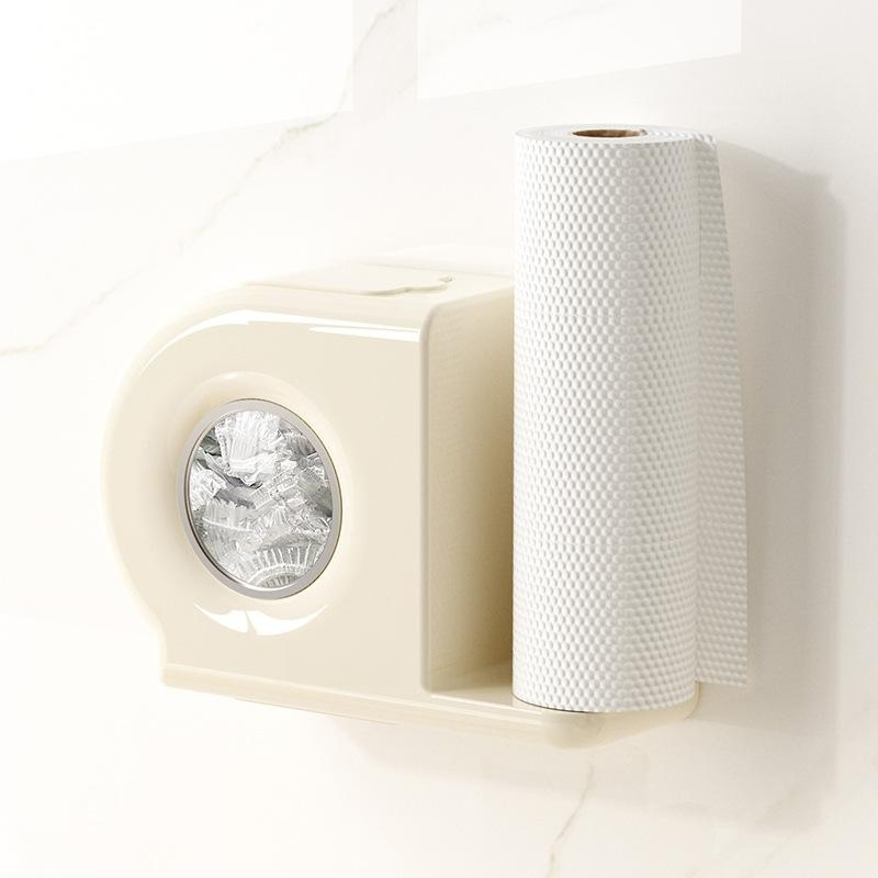 주방 벽면 장착형 2-in-1 수납 플라스틱 랩 수납 박스 세트 펀치 없는 추출 벽면 장착형