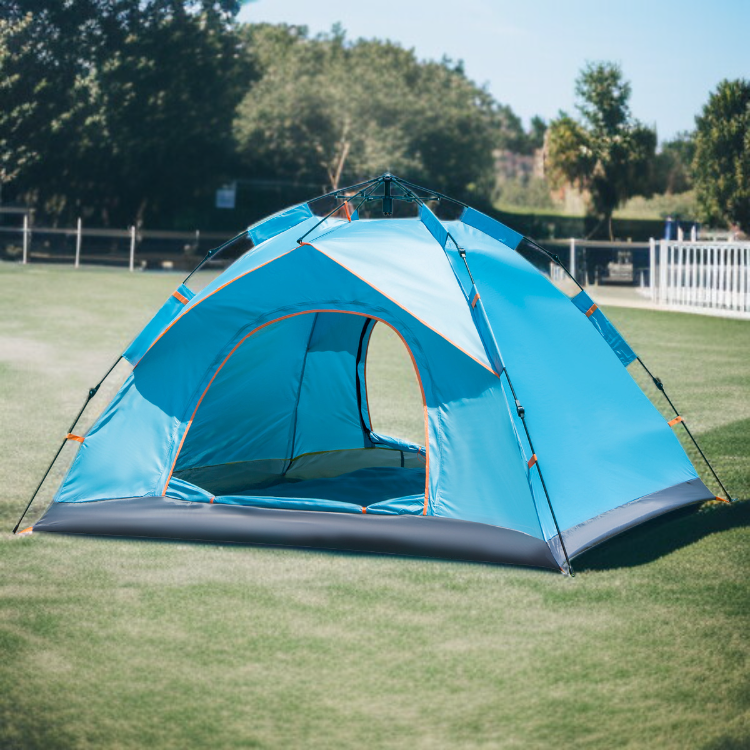 두꺼운 방수 소재의 캠핑 텐트 근접 사진