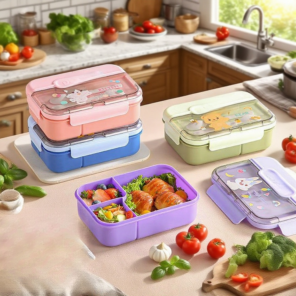 可愛卡通小學生塑膠便當盒