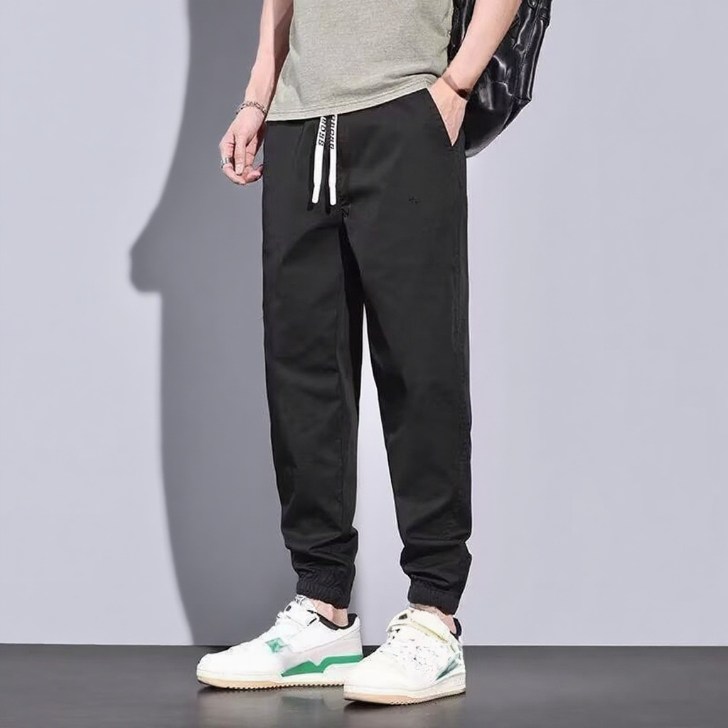 남자 봄가을 와이드 아이스 조거 팬츠 스판 얇은 캐주얼 팬츠 9부 팬츠 남자 여름 카고 트레이닝 바지
