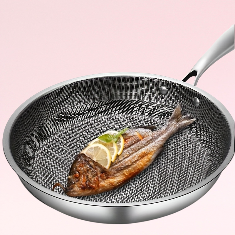 주방 가정용 스테인리스 스틸 허니콤 플랫 바텀 프라이팬 가정용 계란 프라이 스테이크 노스틱 프라이팬