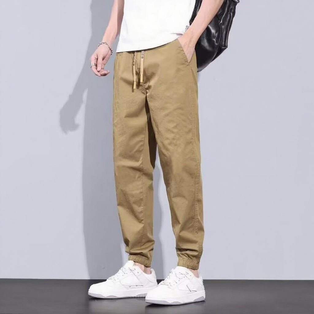 남자 봄가을 와이드 아이스 조거 팬츠 스판 얇은 캐주얼 팬츠 9부 팬츠 남자 여름 카고 트레이닝 바지